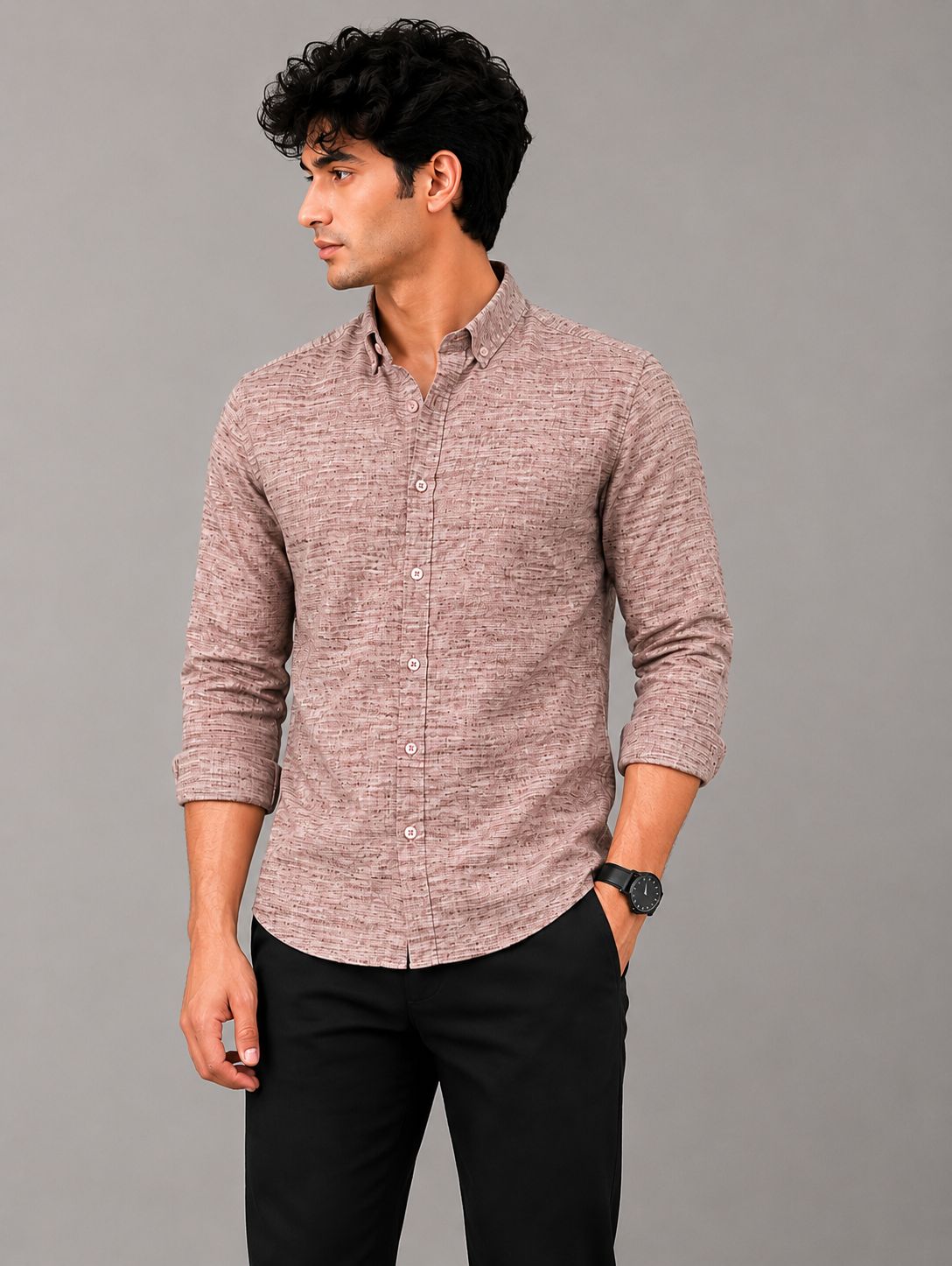 ADVIKEN Premium Rose Taupe Cotton Linen Shirt