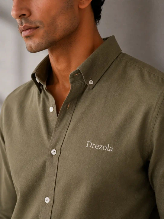 Mens Premium Olive Green Shirt Cotton Blend Shirt for Men Stylish Regular Fit - alternate view