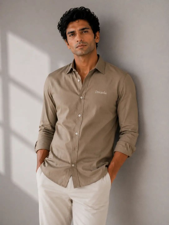 Adviken Men Beige Casual Shirt Premium Cotton Blend Shirt for Men