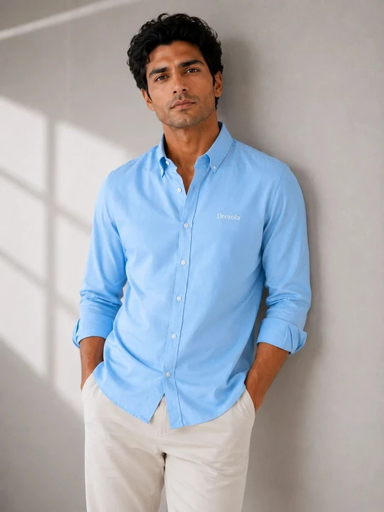 Men Sky Blue Casual Shirt Premium Cotton Blend Shirt for Men