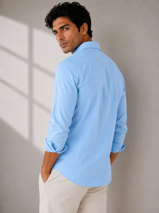 Men Sky Blue Casual Shirt Premium Cotton Blend Shirt for Men - alternate view