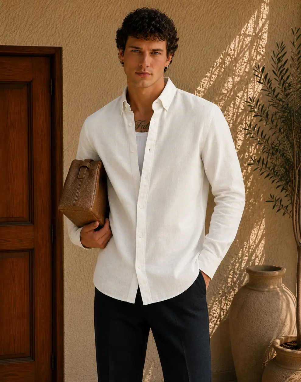 ADVIKEN Premium Ivory White Cotton Linen Shirt