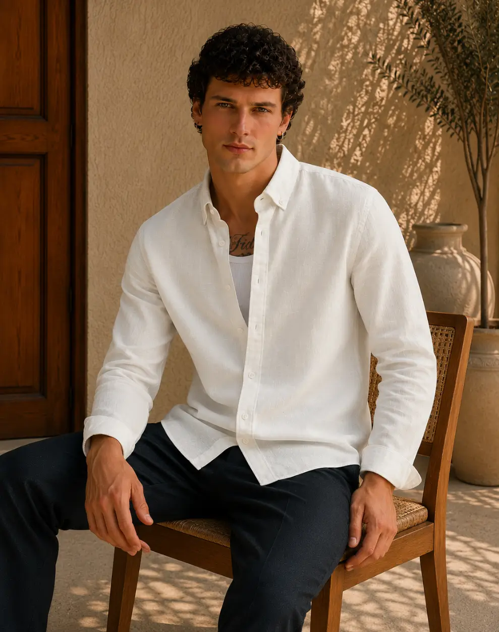 ADVIKEN Premium Ivory White Cotton Linen Shirt - alternate view